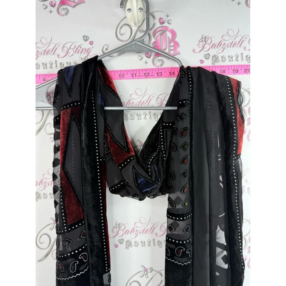 Scarf wrap Black and Burgundy Embellished Women's Scarf - Brand Unbranded